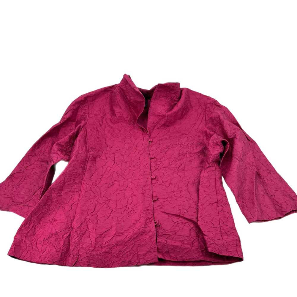 Eileen Fisher Pink Textured Silk Button-Up Blazer | Size L
